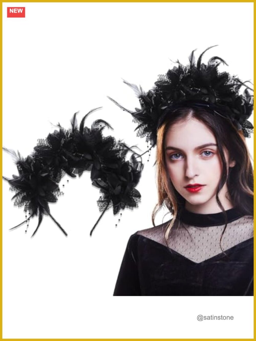 Gothic Flower Feather Lace Headband Halloween Party Hair Accessory